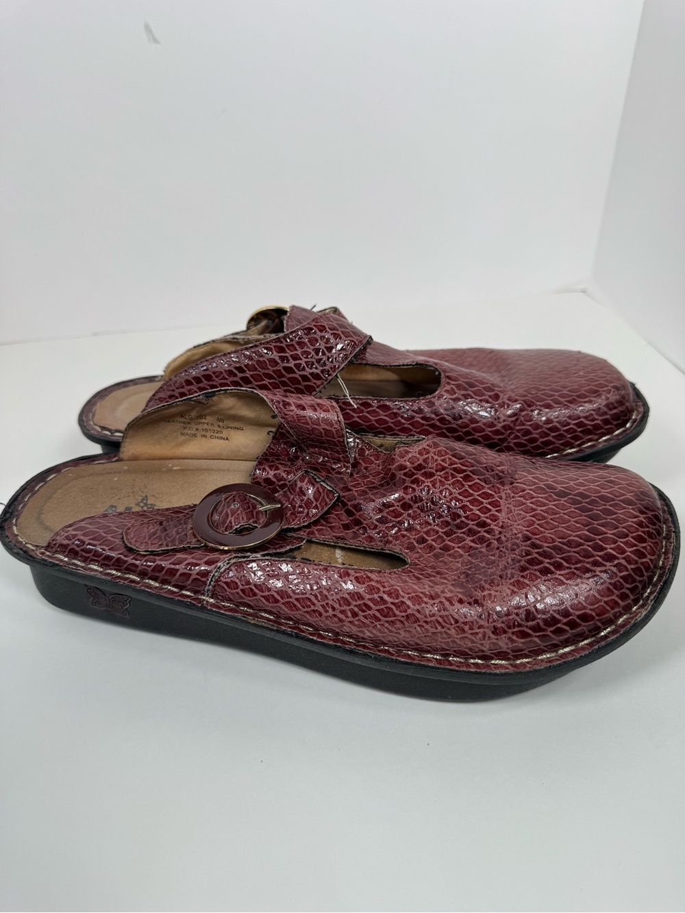Burgundy Snakeskin-Texture Slip-On Clogs